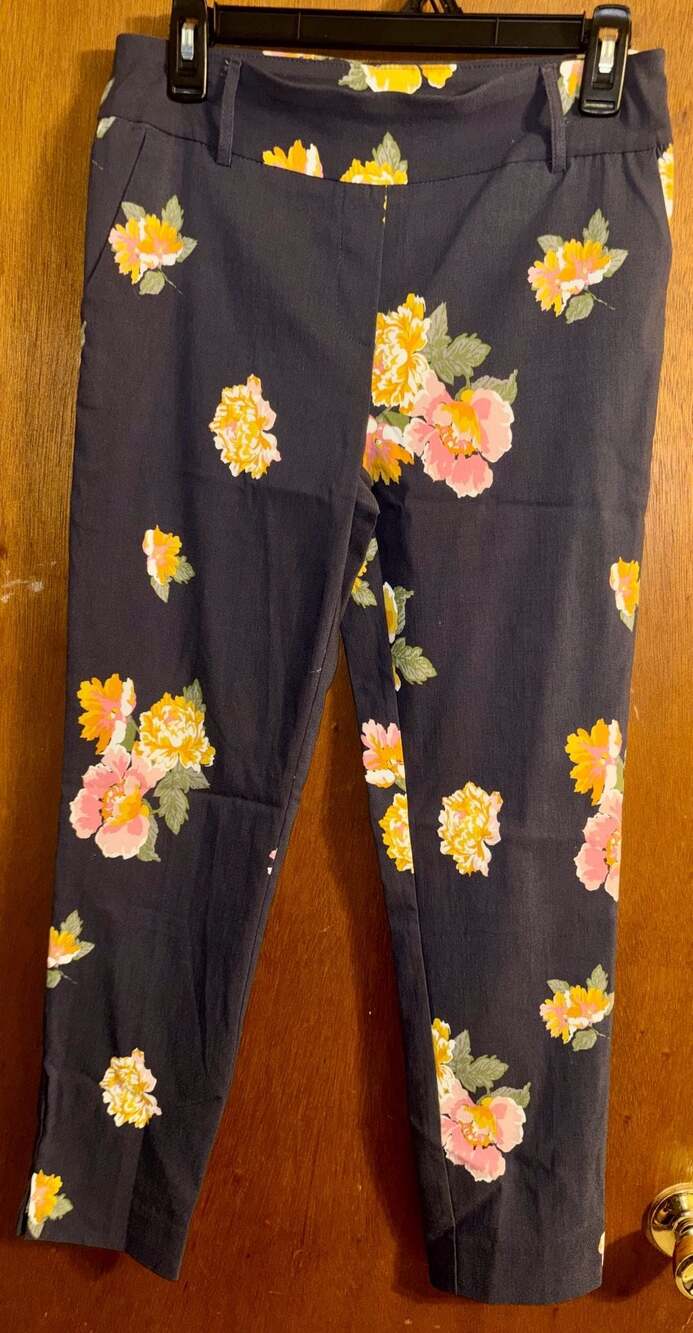 Jules & Leopold Gray Floral Slim Ankle Crop Stretch Dress Pants